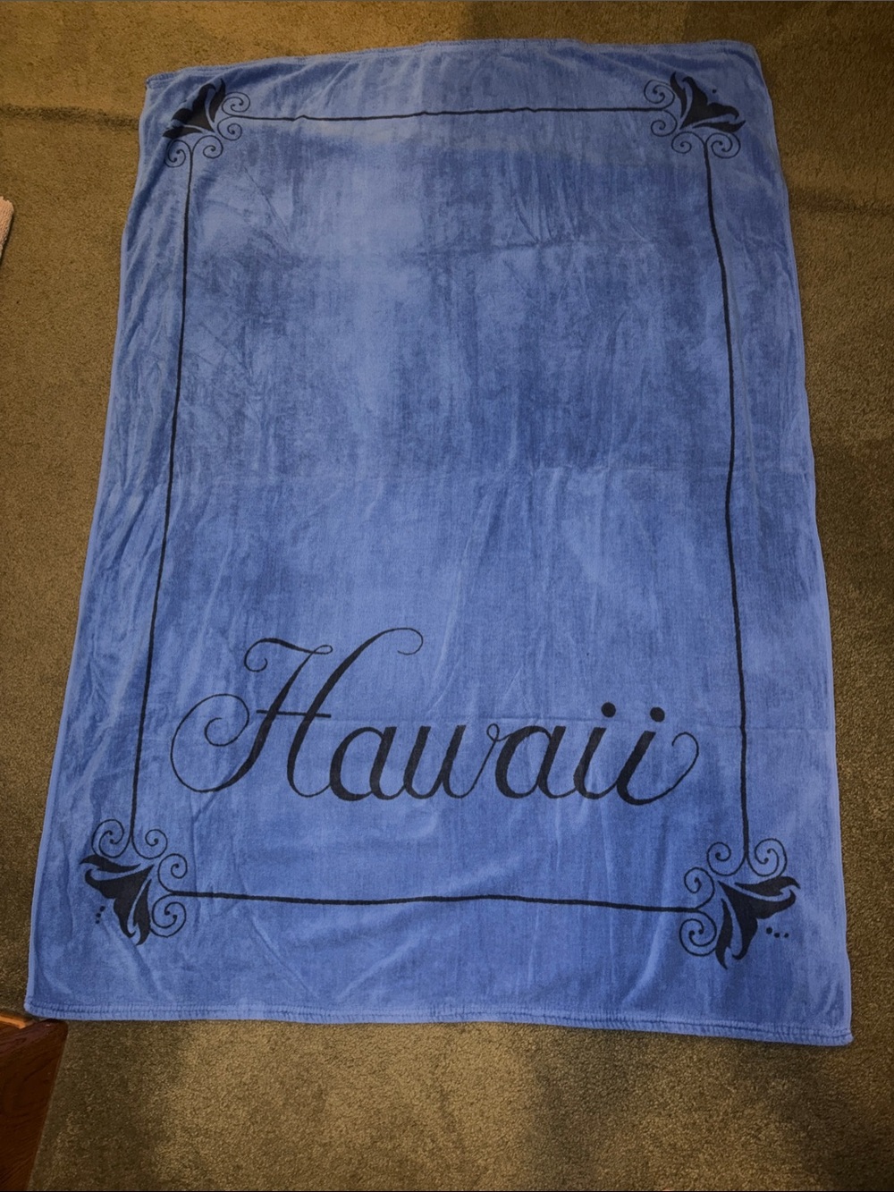 Vintage Hawaii Blue Plush Beach & Bath Towel with Script